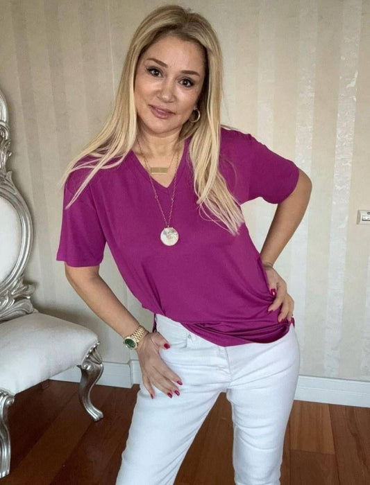 Kadın Kısa Kollu V Yaka Bluz