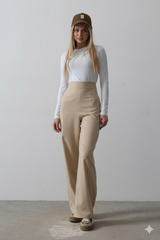 Beli Yarım Lastikli Palazzo Pantolon - Camel