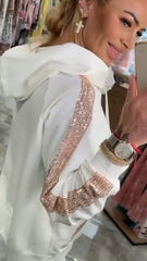 Kadın Uzun Kollu Kapşonlu Pulpayet Detay Viskon Iki Iplik Bluz Ve Pantolon Ikili Takım