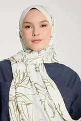 Pure Tone Şal - Yaprak Desen - Fildişi - Yeşil