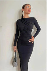 Kadın Drape Detay Maxi Elbise