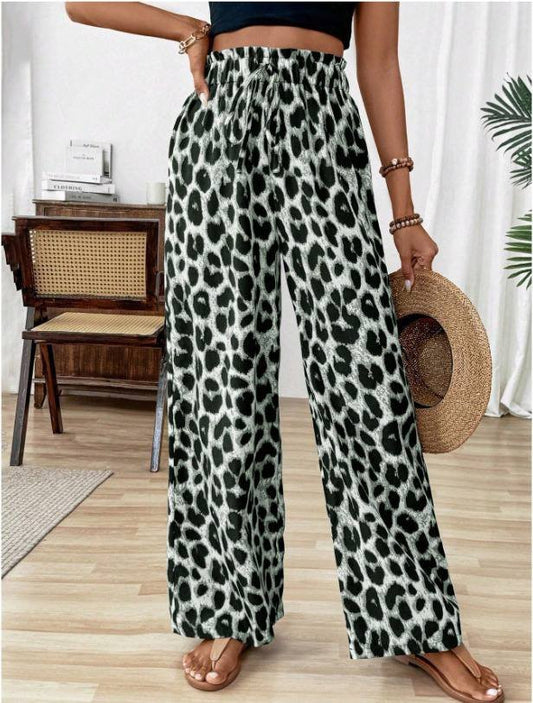 Kadın Beli Lastikli Leopar Desen Süprem Pantolon