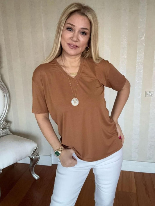 Kadın Kısa Kollu V Yaka Bluz
