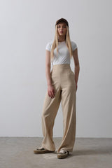 Beli Yarım Lastikli Palazzo Pantolon - Camel