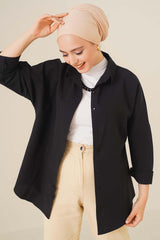 103901 Oversize Basic Tesettür Gömlek - Zümrüt Yeşili