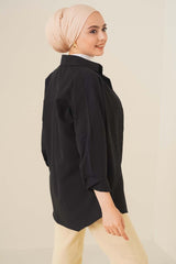 103901 Oversize Basic Tesettür Gömlek - Zümrüt Yeşili
