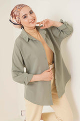 103901 Oversize Basic Tesettür Gömlek - Zümrüt Yeşili