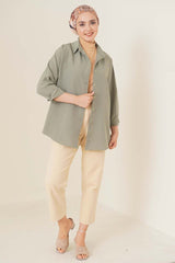 103901 Oversize Basic Tesettür Gömlek - Zümrüt Yeşili