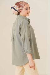 103901 Oversize Basic Tesettür Gömlek - Zümrüt Yeşili