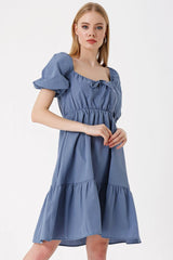 2351 Kloş Poplin Elbise - D. Siyah