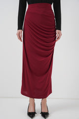 8035 Büzgülü Midi Etek - Bordo