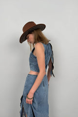Fırfır Detay Denim Bluz