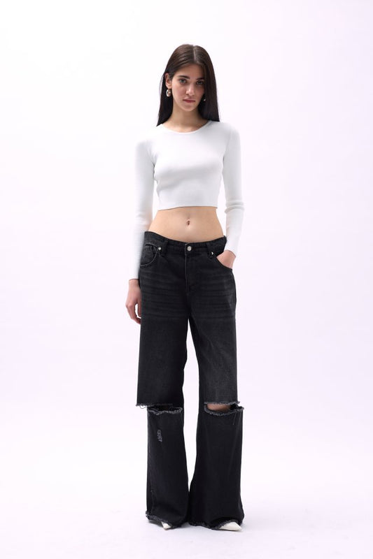 Bisiklet Yaka Dokulu Crop