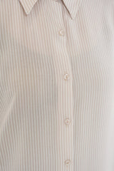 Çizgili Oversize Gömlek 20295 - Krem
