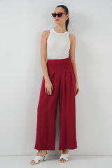 Geniş Paça Pileli Pantolon 6718 - Kırmızı