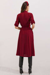 Bordo Kuşaklı Gömlek Elbise 2442