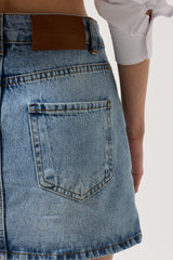 Asimetrik Kemer Denim Mini Etek