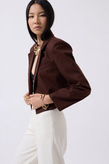 Crop Keten Blazer Ceket