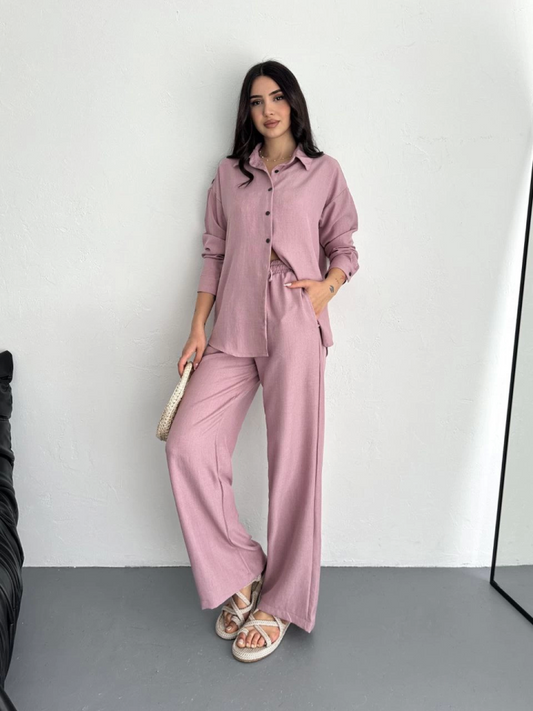 Gömlek Pantolon Ikili Takım - Toz Pembe
