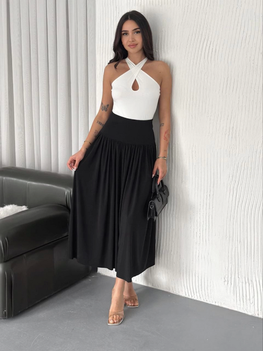 Sandy Uzun Yüksel Bel Etek - Siyah
