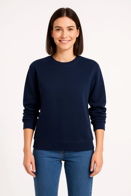 Üç İplik Düz Bisiklet Yaka SweatShirt - Lacivert