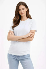 Bisiklet Yaka Tişört Regular Kalıp Basic Pamuklu Günlük Kullanım T-shirt - Beyaz