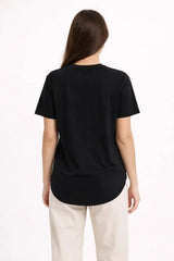 Basic T-Shirt Kısa Kol Bisiklet Yaka Oval Kesim Tişört - Siyah