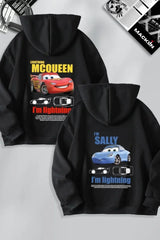 Sevgililer Günü Araba Temalı Baskılı Oversize Kapüşonlu Sweatshirt Hoodie - Siyah