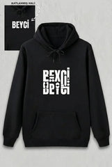 Sevgililer Günü Beyci Hediye Baskılı Oversize Kapüşonlu Sweatshirt - Siyah