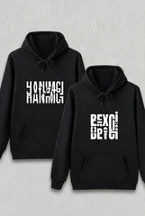 Sevgililer Günü Beyci Hediye Baskılı Oversize Kapüşonlu Sweatshirt - Siyah