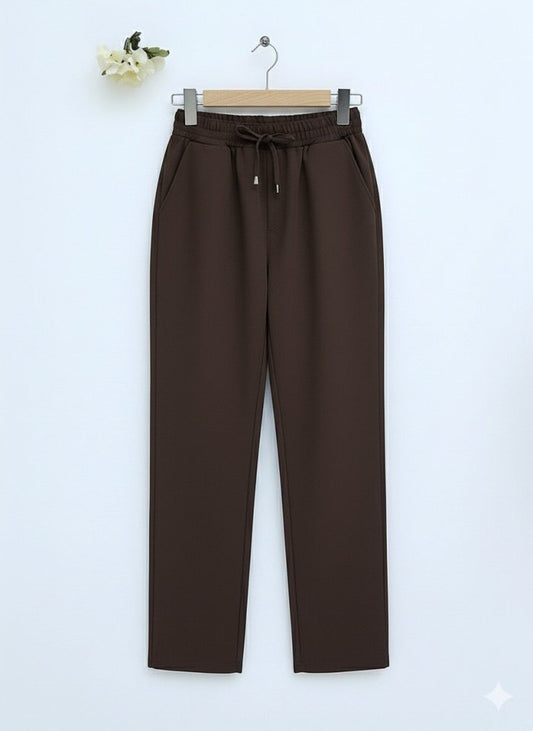 Beli Bağcıklı Dar Paça Pantolon    -Kahve