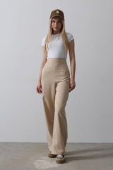 Beli Yarım Lastikli Palazzo Pantolon - Camel
