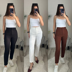 Kadın üste Oturan Paçası Bilek üzerinde Biten Krep Kumaş Pantolon 36 (S) - 50 (5XL)