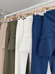 Straplez Büstiyerli Plazzo Pantolonlu Çizgili Takım 10151